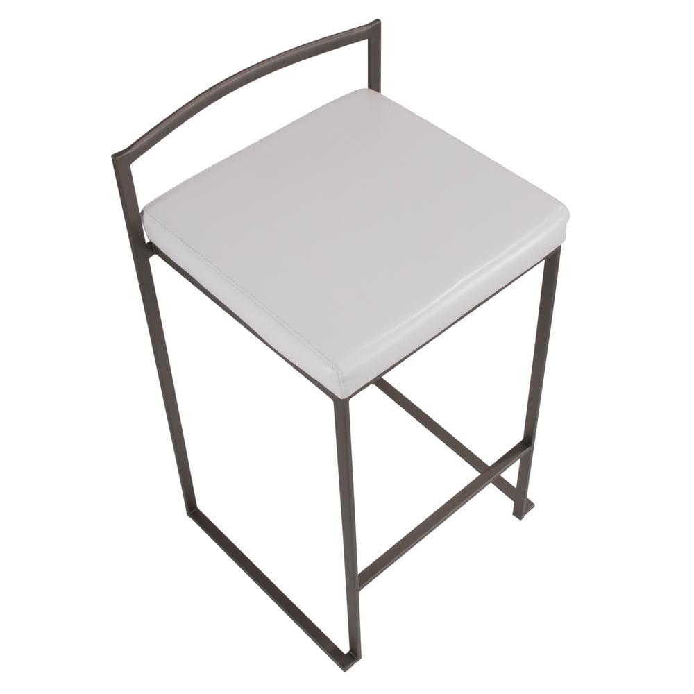 Set of 26" Fuji Contemporary Stackable Counter Height Barstool Antique Coin with White Faux Leather Cushion - Lumisource: Metal Frame