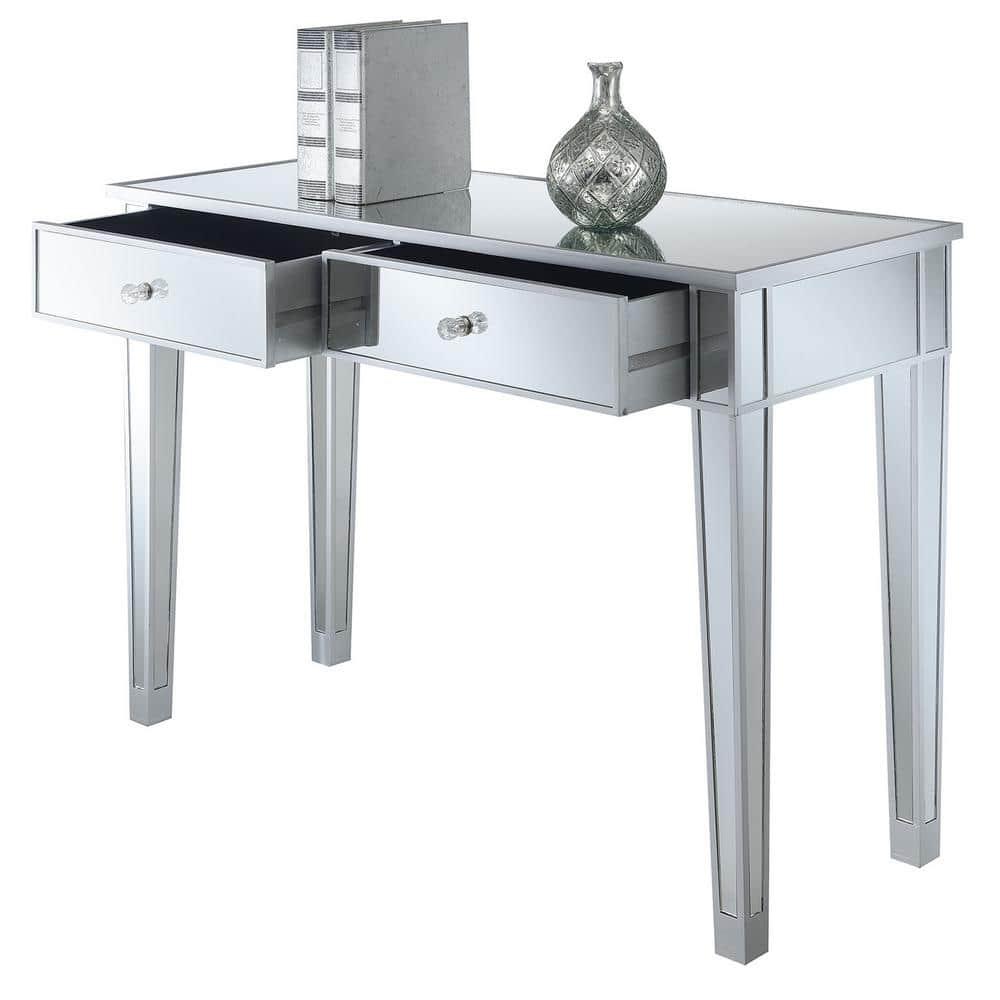 Convenience Concepts Gold Coast 30" Tall Mirrored 2 Drawer Desk/Console, Silver/Mirror, All Ages