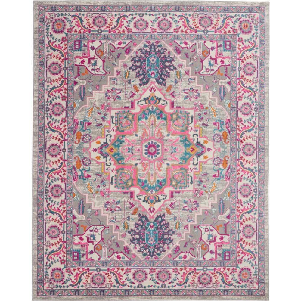 Nourison Passion Colorful Center Medallion Area Rug Light Grey/Pink 8' x 10'