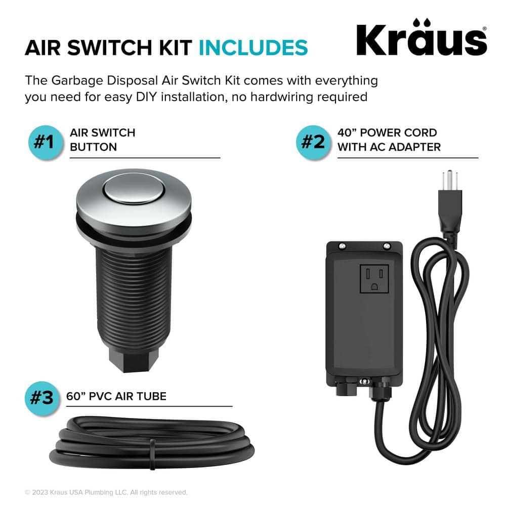 Kraus KRAUS Garbage Disposal Air Switch Kit with Push Button, AC Adapter, Power Cord, and Air Tube Included