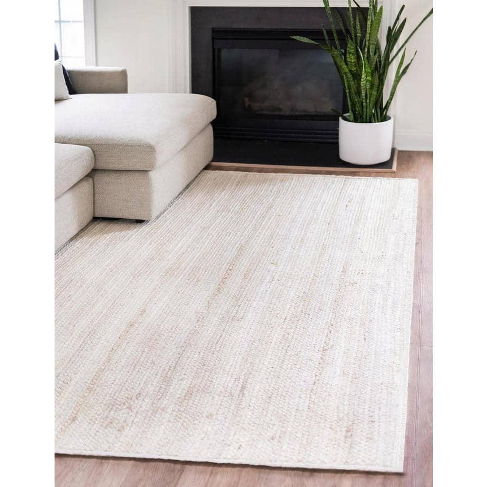 Unique Loom 2'x3' Braided Jute Dhaka White Indoor Area Rug