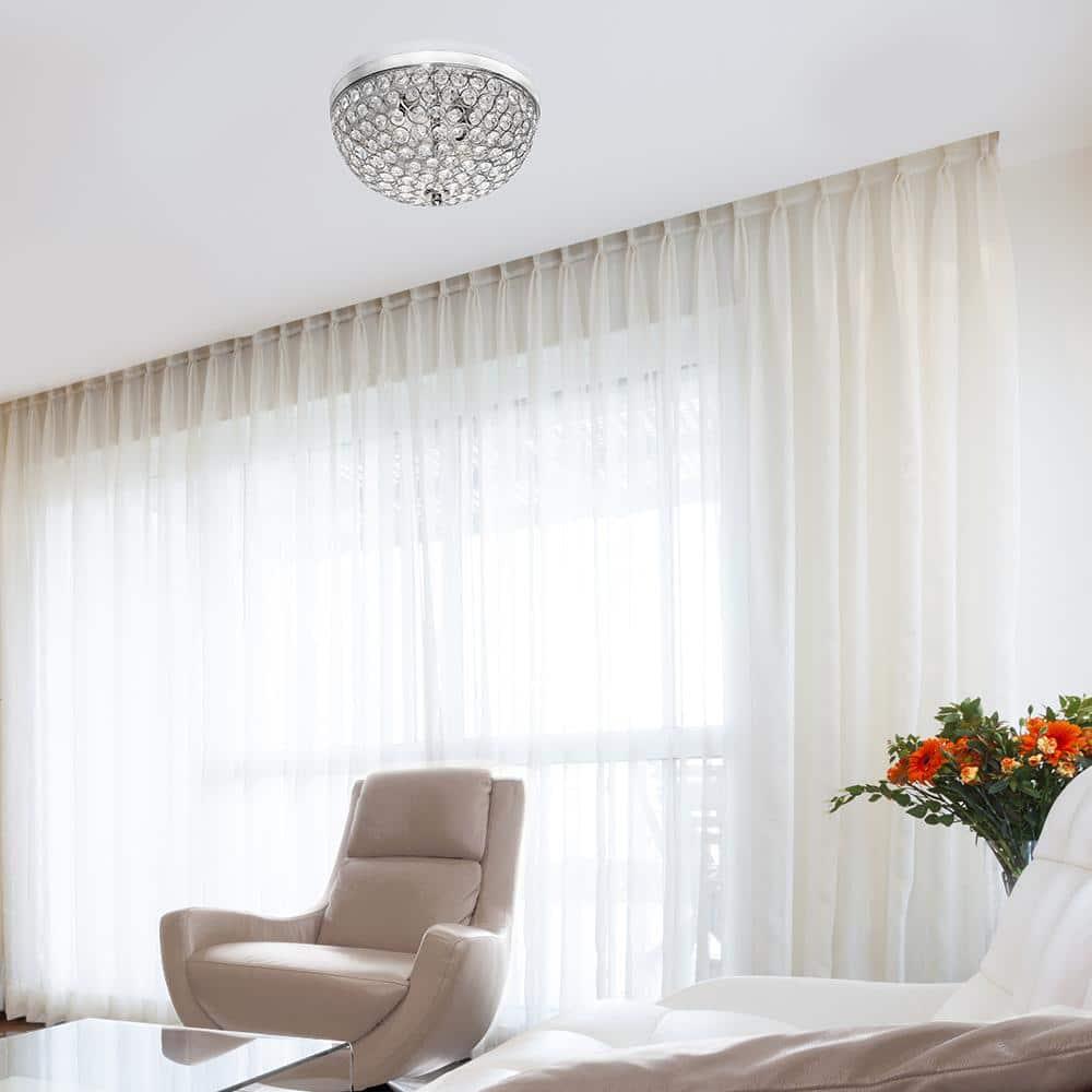 Elegant Designs Elipse Crystal 13" Modern Metal 2 Light Bowl Shaped Ceiling Flush Mount Fixture, Chrome