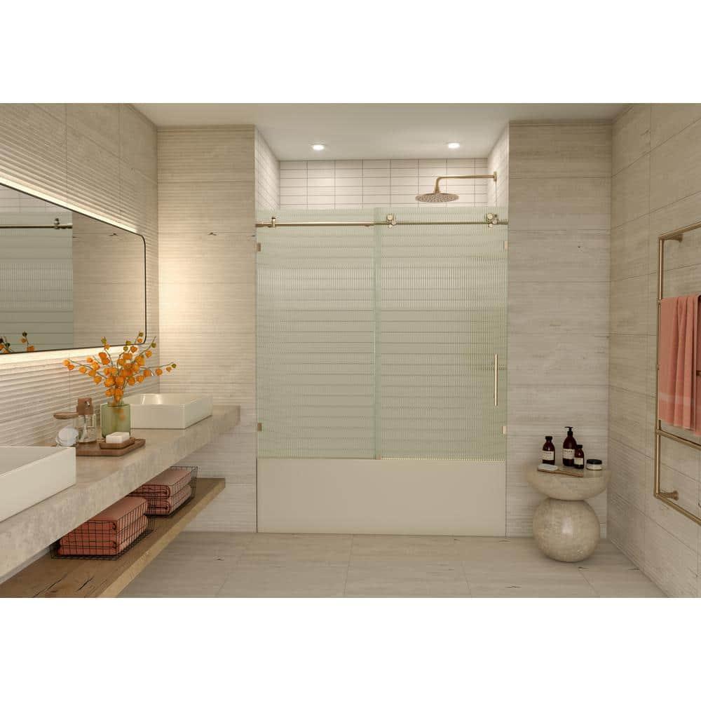 Galaxy 56 - 60 in. x 60 in. Fully Frameless Fluted Sliding Bathtub Door