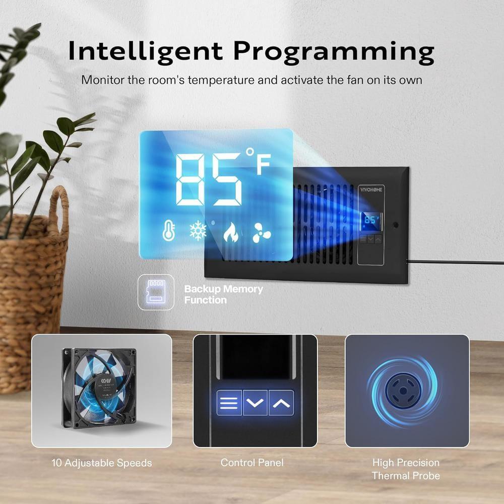 Black Smart Register Booster Fan with Thermostat Control