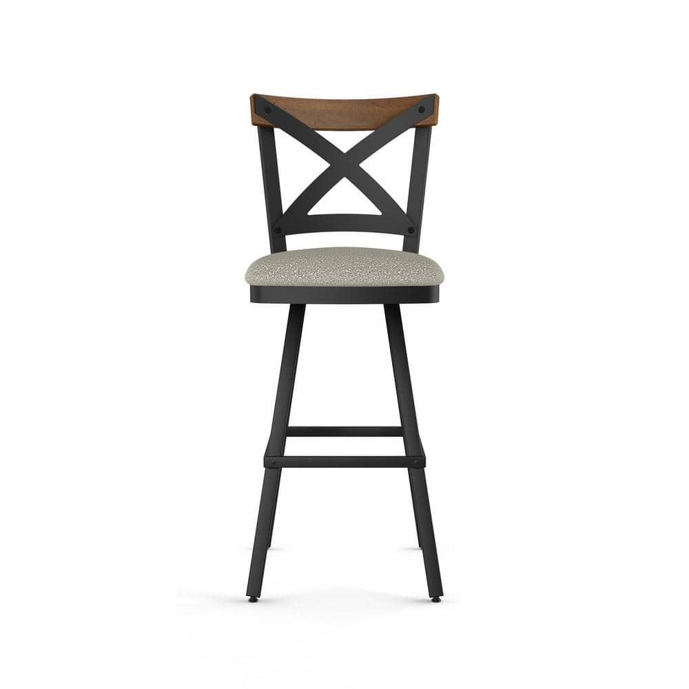 Snyder 46'' Beige Swivel Bar Stool with Aged Wood and Black Metal