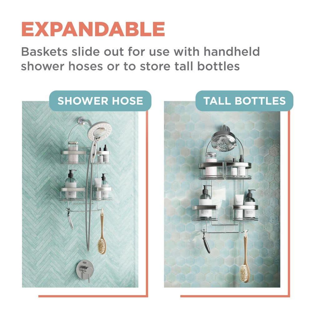 zenna home 7546nsp, expandable over-the-showerhead caddy, chrome