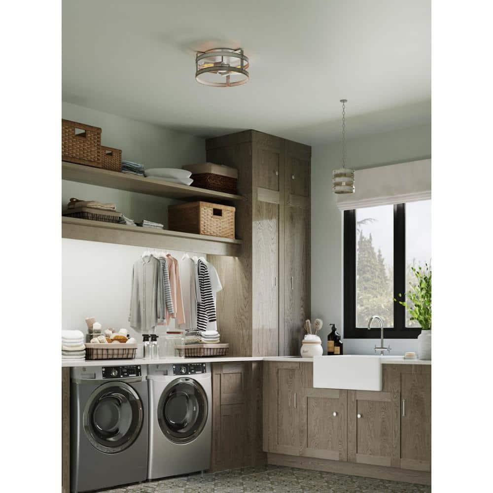 Progress Lighting Gulliver 2-Light Flush Mount Ceiling Light, Galvanized Finish, Open-Cage Design