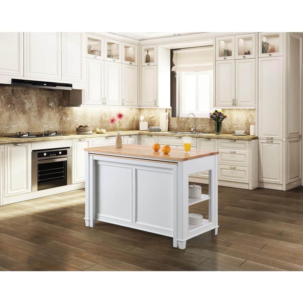 Medley White Kitchen Island with Slide Out Table
