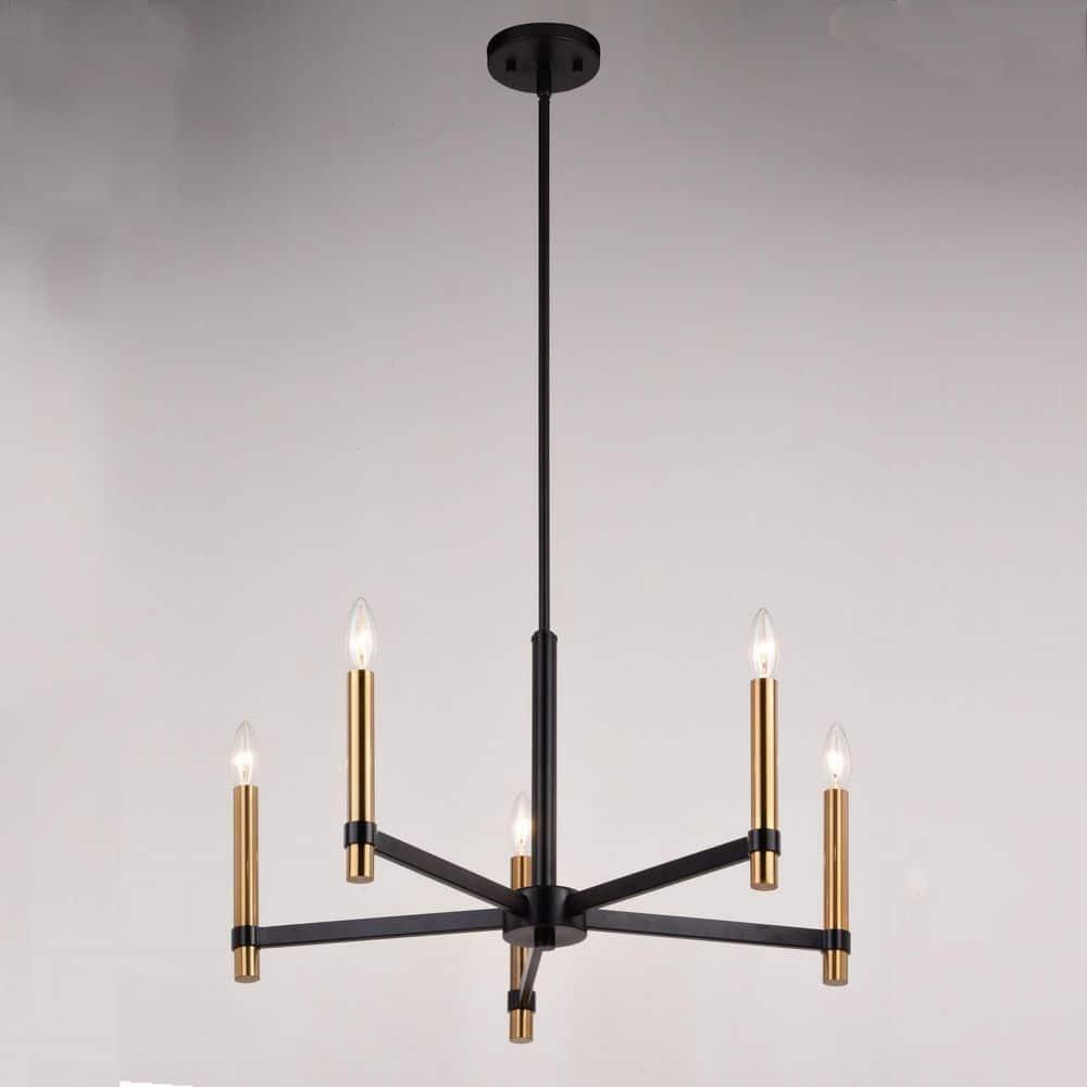 VAXCEL Damen 5 Light Black and Brass Contemporary Candle Chandelier