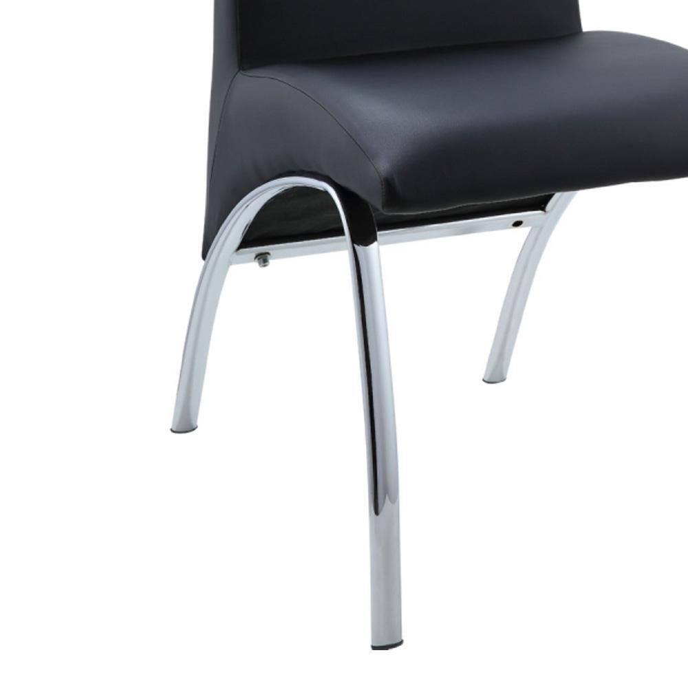 Set of 2 17" Pervis PU Dining Chairs Black/Chrome - Acme Furniture