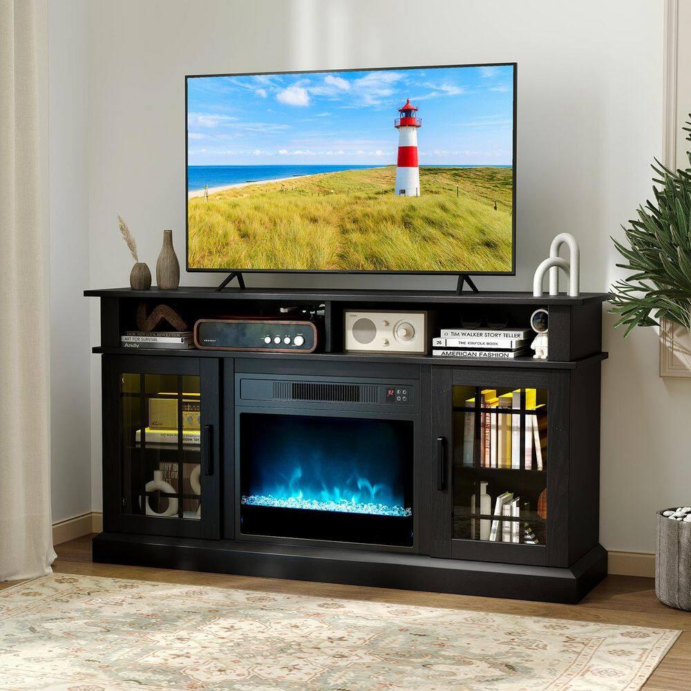 Clihome 67" MDF Wall Mounted TV Stand with 36" Electric Fireplace Black