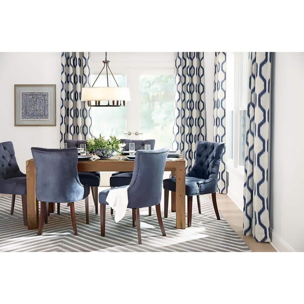 Renzo Ikat Geometric Linen Room Darkening Single Window Curtain Panel - 52" x 84" - Indigo - Elrene Home Fashions
