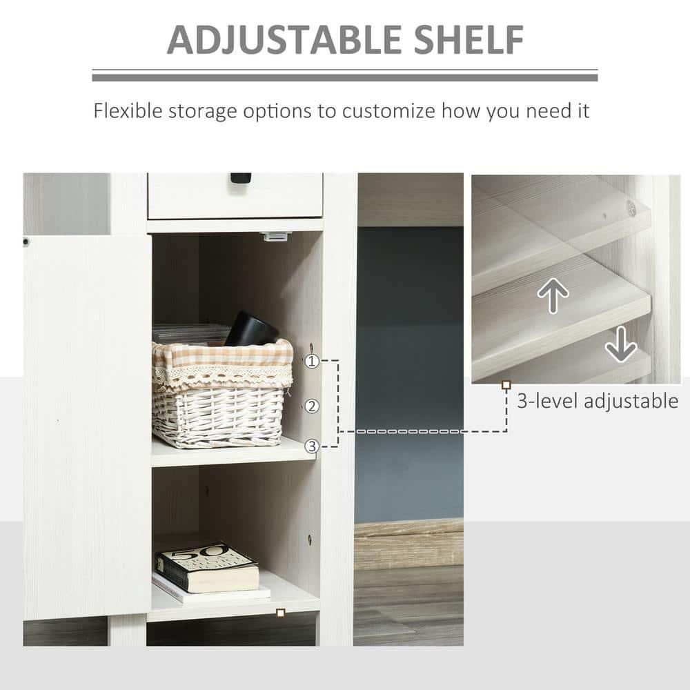 HOMCOM Farm Style Home Office Computer Desk with 2 Drawers, 2 Cabinets with Metal Accent Hardware, Cream White