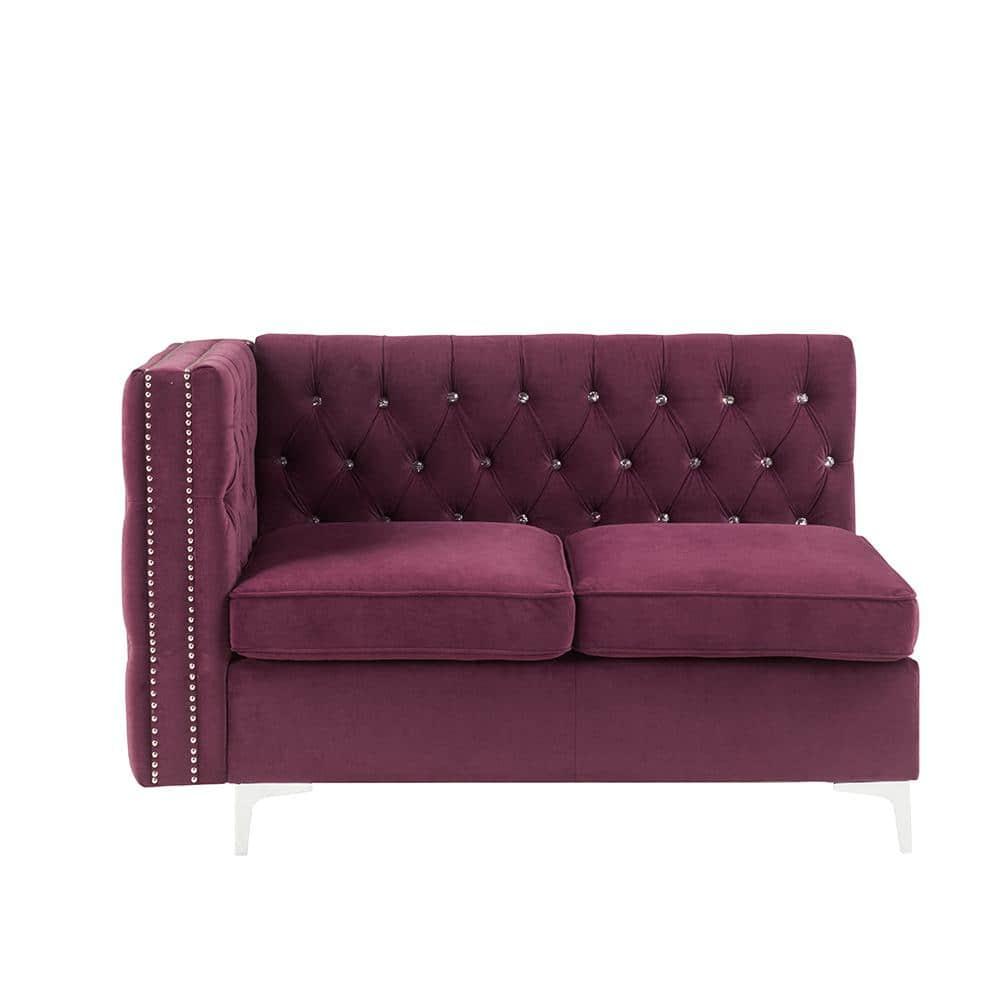 Acme Furniture Contemporary Velvet Nailhead Trim L Shaped Sectional Sofa Set Burgundy