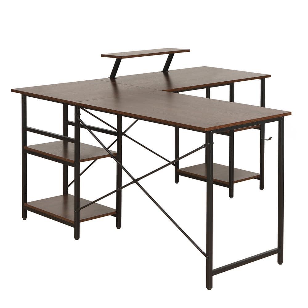 Inbox Zero Techni Mobili L-Shape Industrial Desk With Storage Shelves | Wayfair