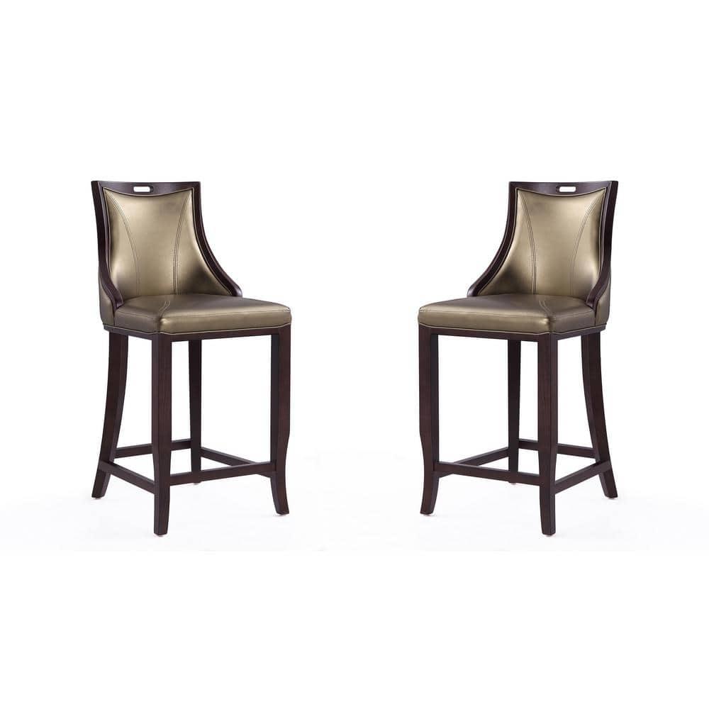 Set of 2 Emperor Upholstered Beech Wood Faux Leather Barstools Bronze - Manhattan Comfort: Semi-Gloss Finish, No Assembly Required
