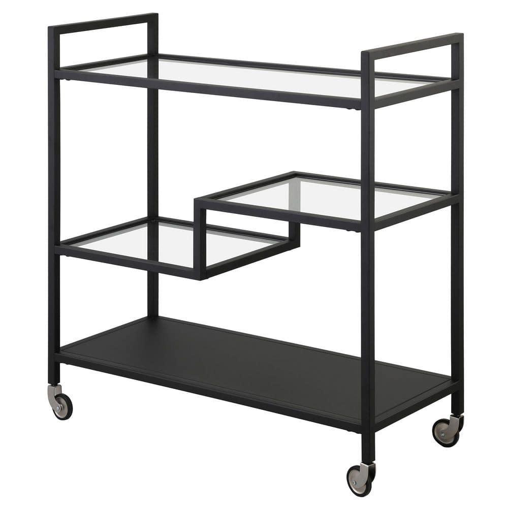Evelyn&Zoe Lovett 33" Wide Rectangular Bar Cart with Glass and Metal Shelves, Blackened Bronze