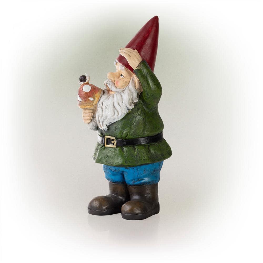 Whimsical 12" Multicolor Gnome Holding Mushroom Lawn Decoration