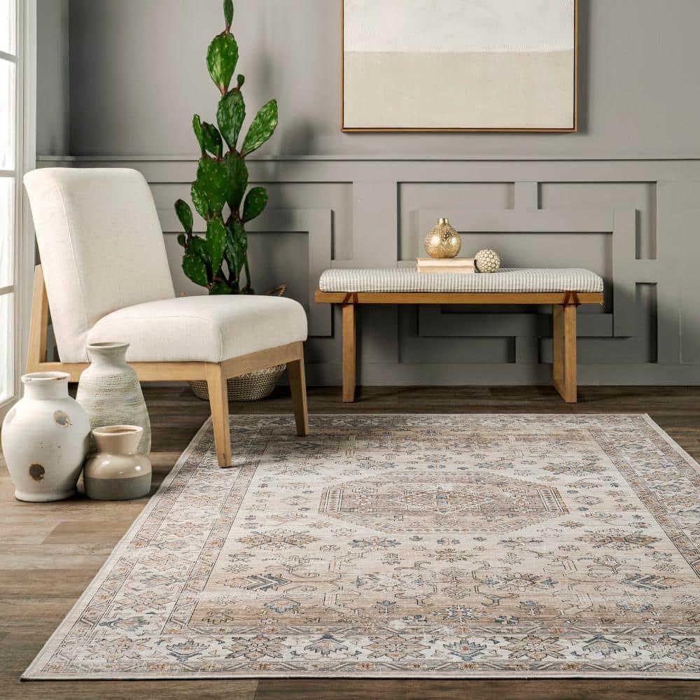 Nuloom Darby Persian Spill Proof Treated Pet Friendly Premium Machine Washable Area Rug, 6' x 9', Beige