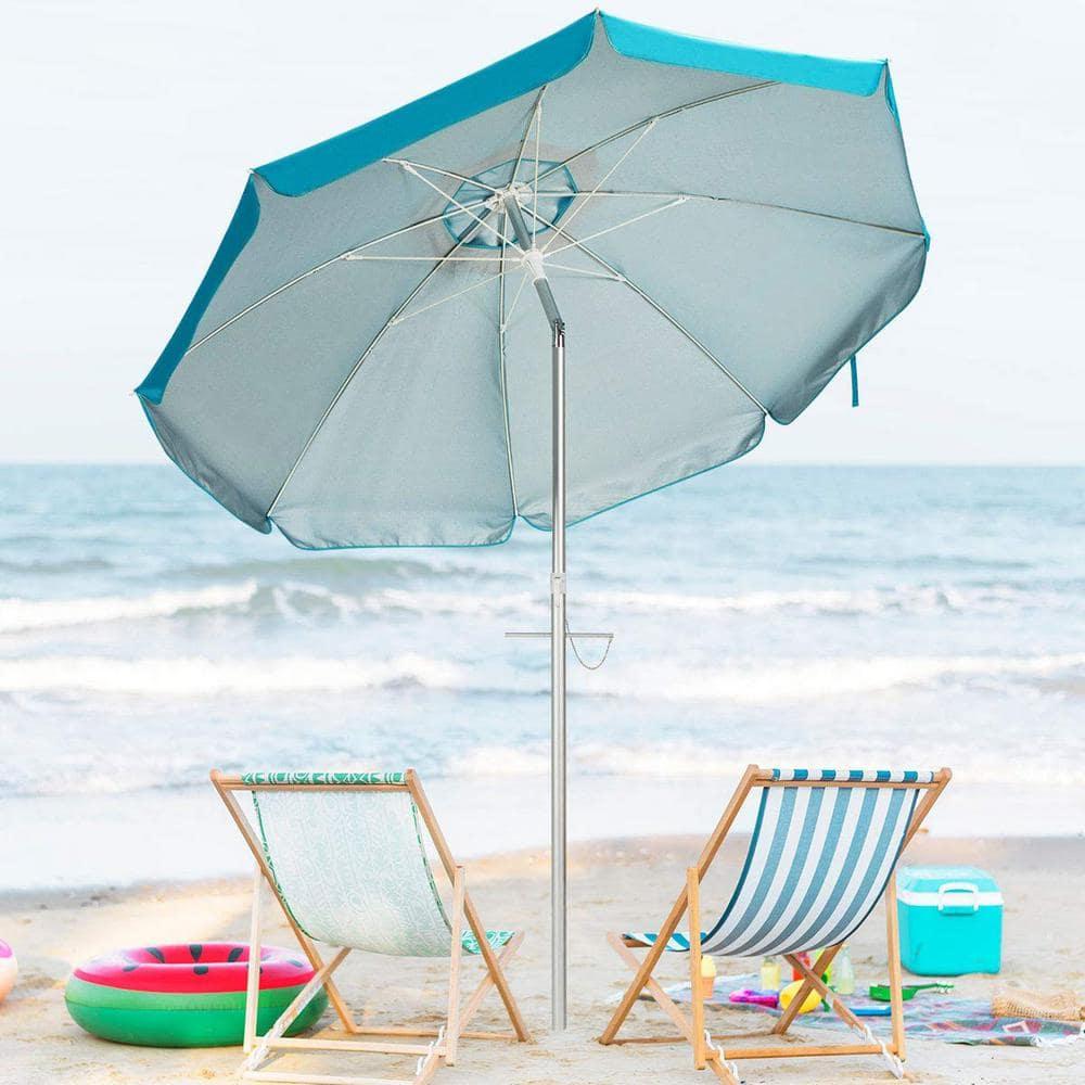 Yardi Yard 6.5 Feet Beach Umbrella with Sun Shade and Carry Bag without Weight Base-Blue, Travel Beach Umbrella, Beach Umbrellas for Sand Heavy Duty Wind Portable Beach Umbrella