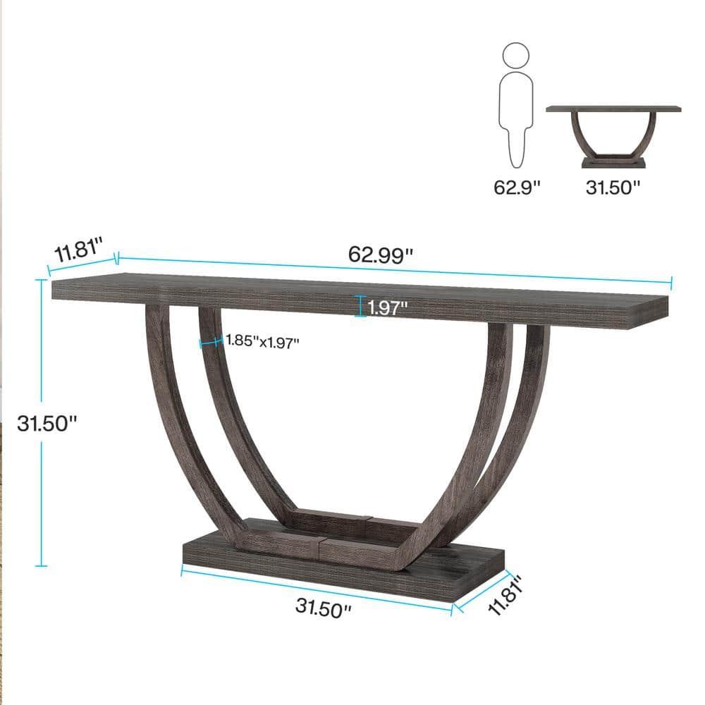 Resenkos Entryway Table, Console Sofa Table,63" Farmhouse Console Table, 2-Tier Entryway Sofa Table Gray
