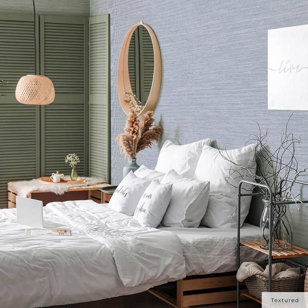 Tempaper & Co.® Faux Horizontal Grasscloth Removable Peel and Stick Wallpaper, Textured Blue, 28 sq. ft.: Vinyl, Prepasted, Abstract Pattern