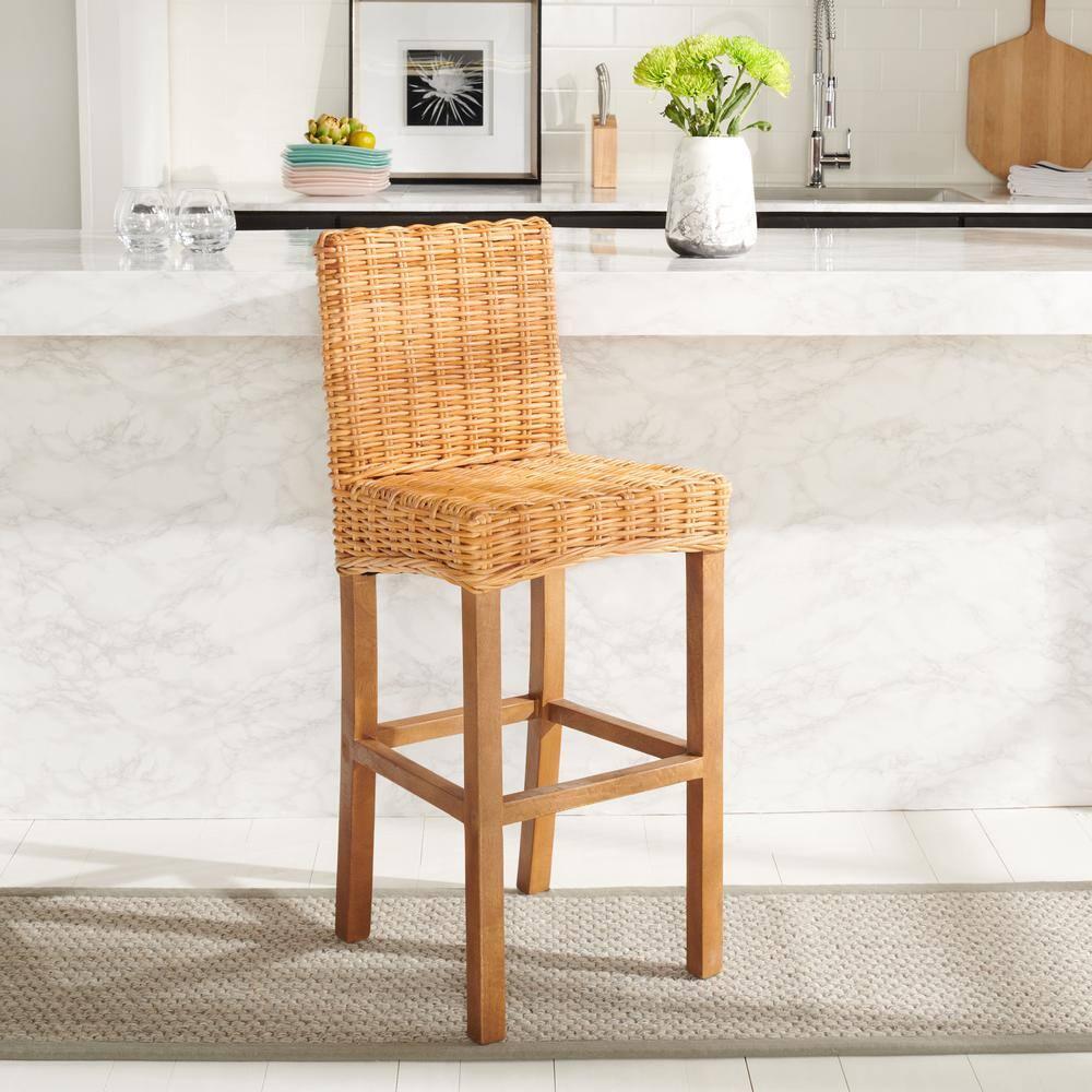 Tobie Rattan Bar Stool - BST6500 - Natural/Golden Brown - Safavieh