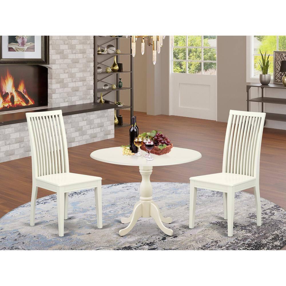 Linen White 3-Piece Mid-Century Modern Dining Set with Slatted Chairs