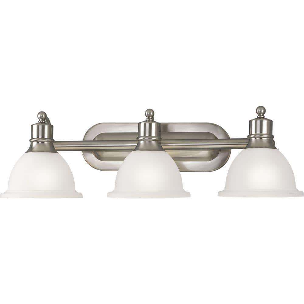 Progress Lighting Madison 3-Light Wall Bracket, Brushed Nickel, White Etched Glass