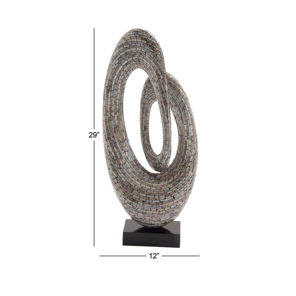 12" x 29" Gray Mother of Pearl Swirl Abstract Sculpture with Black Base, by DecMode