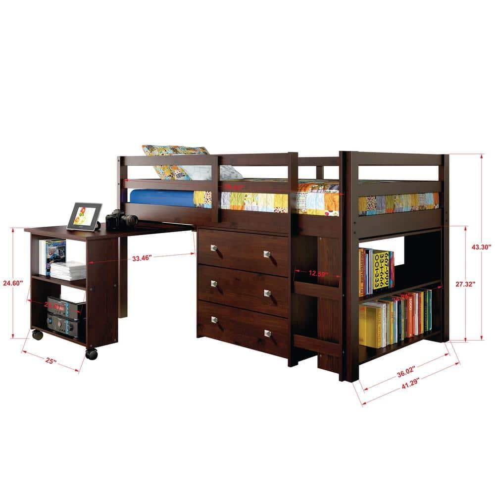 Donco Kids Study & Sleep Twin Cappuccino Low Loft Bed