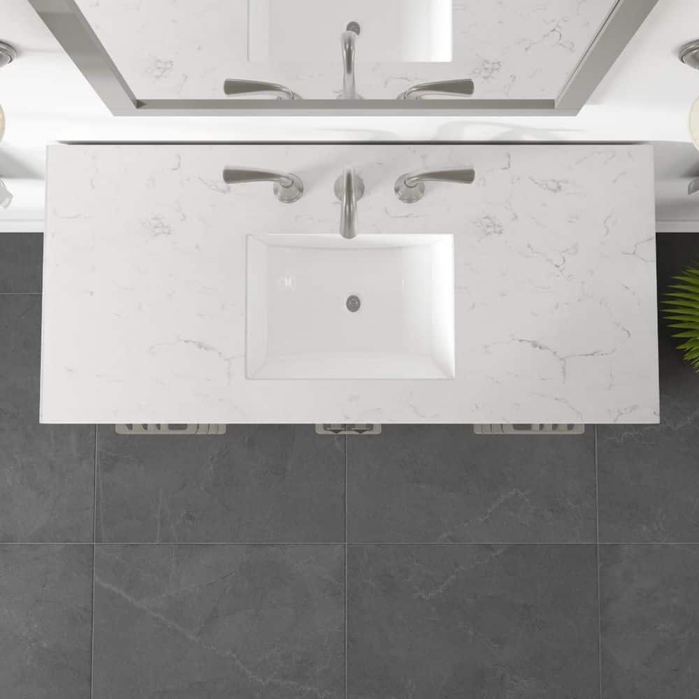 Eviva Aberdeen 42"W x 22"D Gray Bathroom Vanity with White Carrara Quartz Countertop and Undermount Porcelain Sink