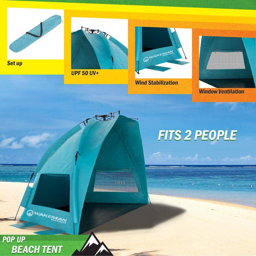 Pop-Up Beach Tent – Instant Shade Canopy with UV Protection – Water and Wind-Resistant Sun Shelter with Carry Bag by Wakeman Outdoors (Turquoise)