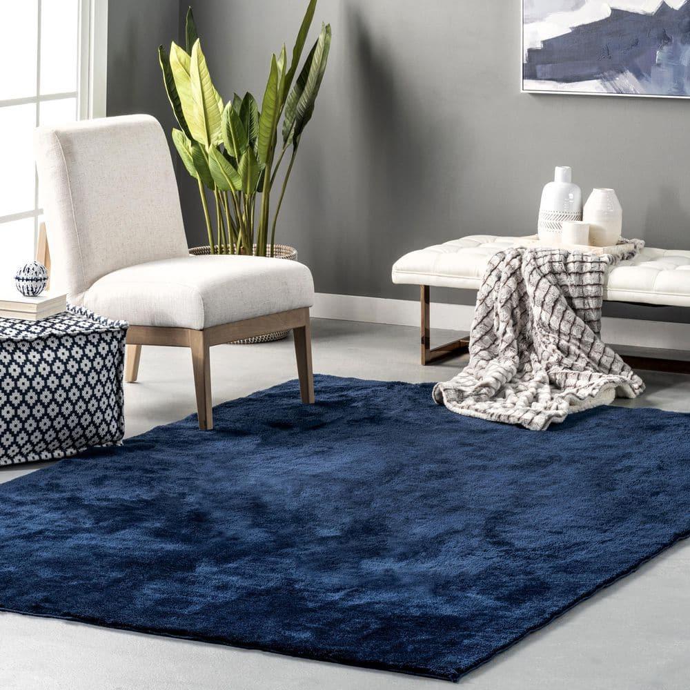 Nuloom Loni Cozy Plush Solid Pet Friendly Premium Machine Washable Shag Area Rug, 4' x 6', Navy