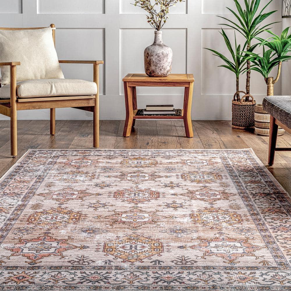 Nuloom Finley Pet Friendly Machine Washable Vintage Distressed Area Rug, 4' x 6', Beige
