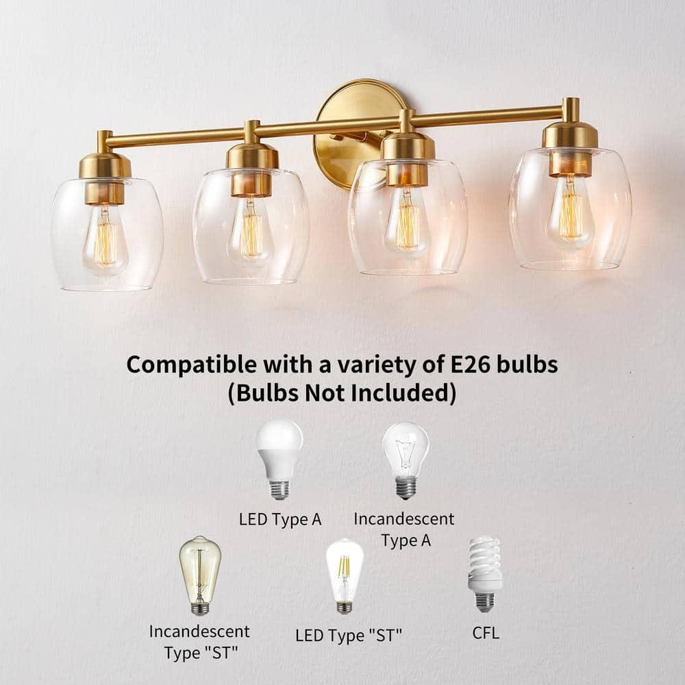 KAWOTI 4-Light Bathroom Light Fixtures, Antique Brass Vanity Wall Lamps over Mirror Bedroom Living Room Hallway