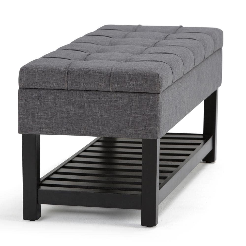 Simpli Home Saxon 43"W Tufted Transitional Storage Ottoman Bench with with Lift-Top Lid