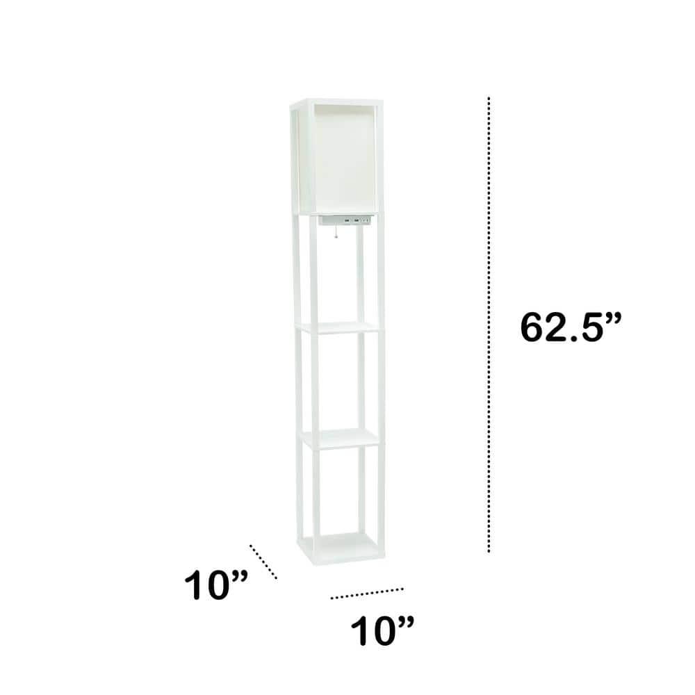 Creekwood Home Classix 62.5" 3-Tier Storage Floor Lamp with Charging Ports and Outlet White