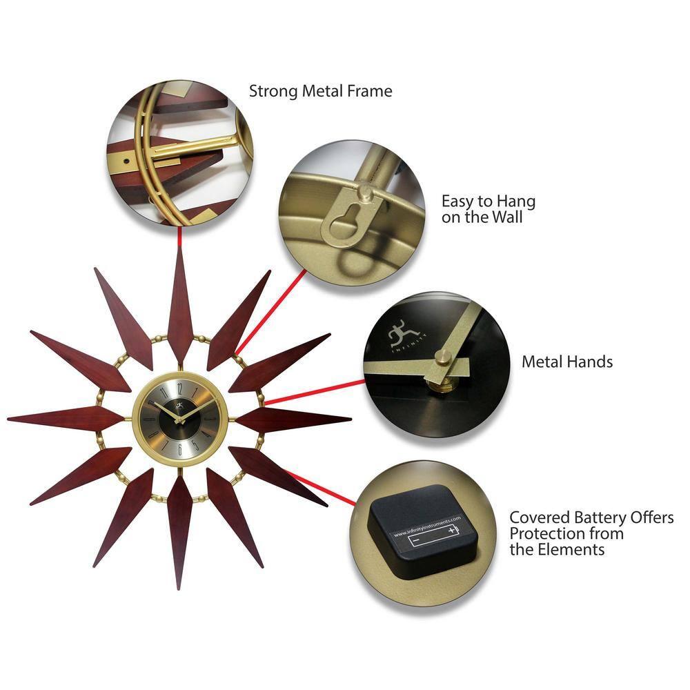 30" Metal Orion Wall Clock Walnut Brown - Infinity Instruments: Modern Analog, Indoor Use, Round Shape