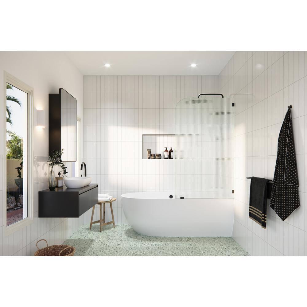 Aurora 30 in. x 58.25 in. Frameless Fluted Radius Single Fixed Bath Panel