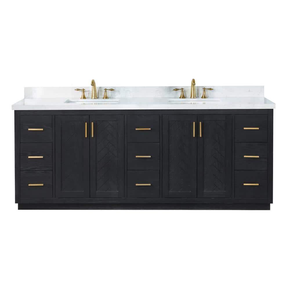 Altair Gazsi Wood Vanity with Composite Stone Top, 84" Black Oak, No Mirror