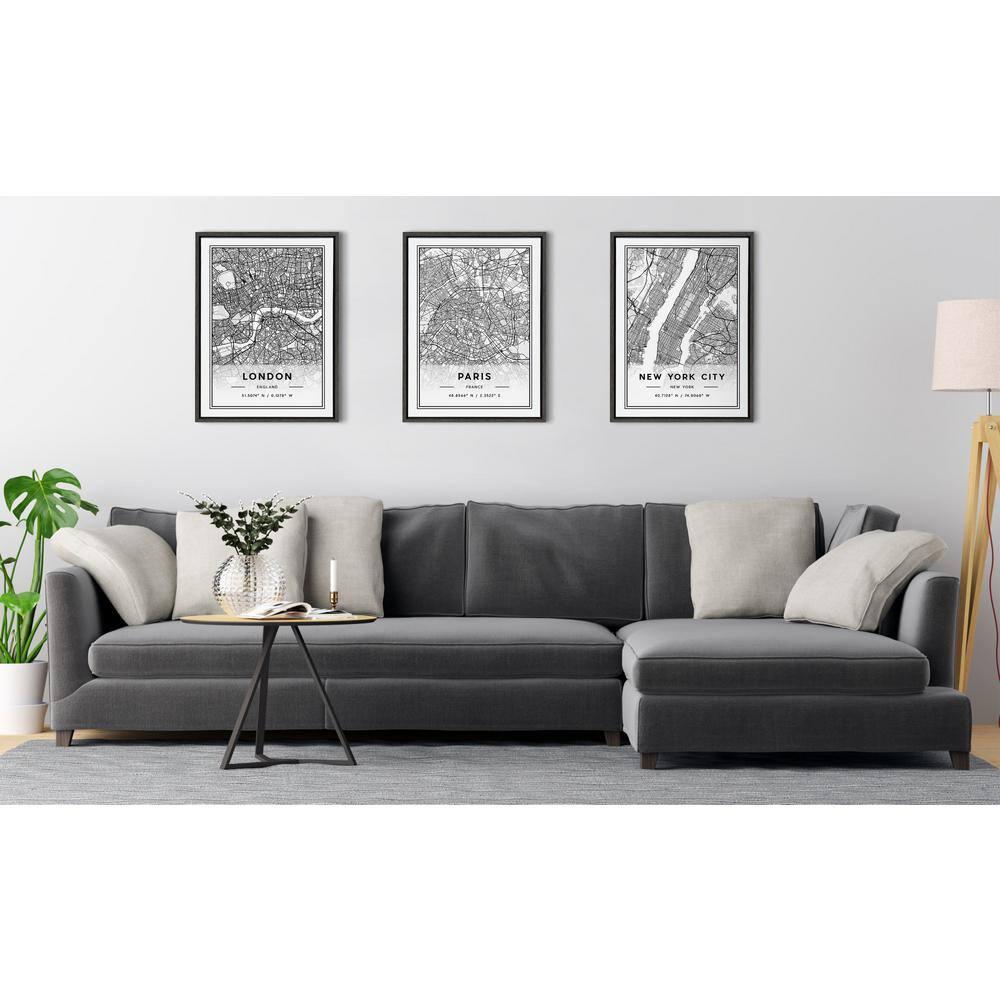 18" x 24" Sylvie London Modern Map by Jake Goossen Framed Wall Canvas Gray - Kate & Laurel All Things Decor