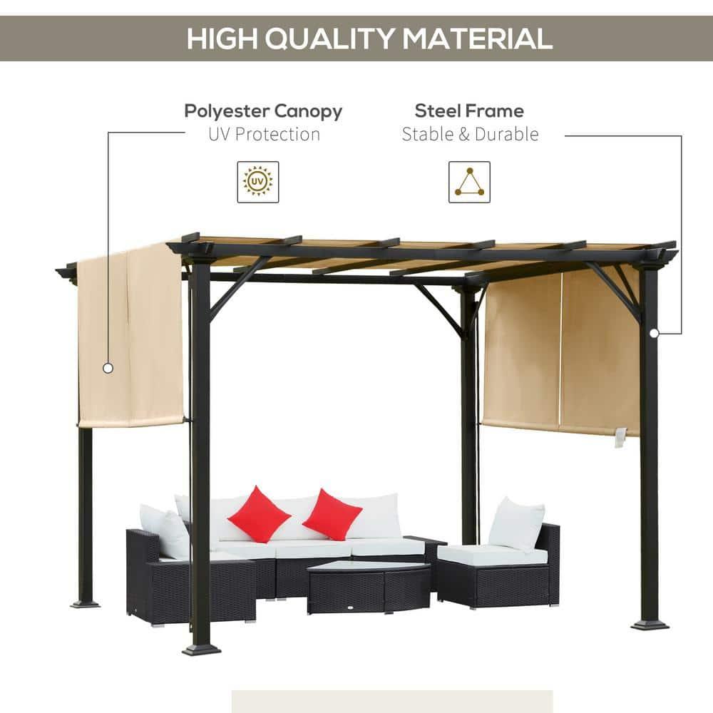Outsunny 10' x 10' Outdoor Retractable Pergola Canopy with Sun Shade Unique Design Canopy Patio Metal Shelter for Garden Porch Beach, Beige