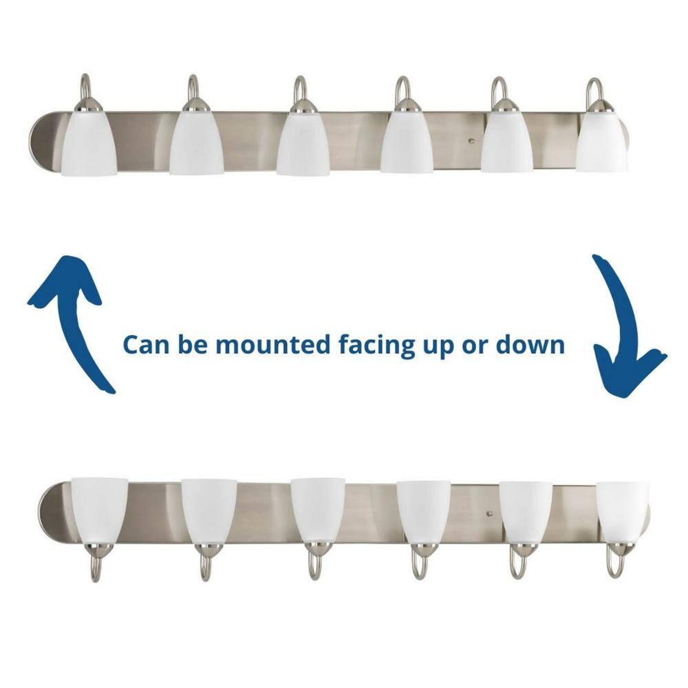 Progress Lighting Gather 6-Light Bath Bracket, Brushed Nickel, Etched Glass Shades