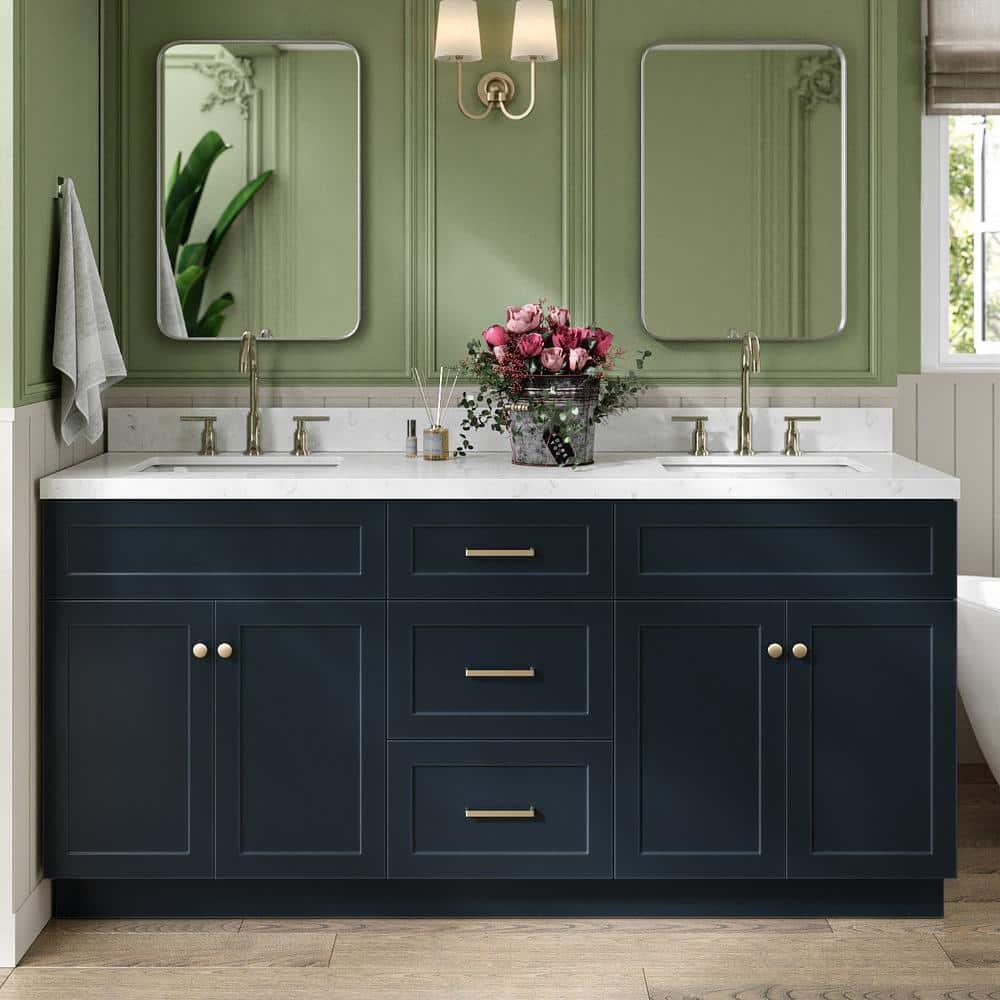Ariel Hamlet 72 In. Double Sink Base Cabinet In Midnight Blue