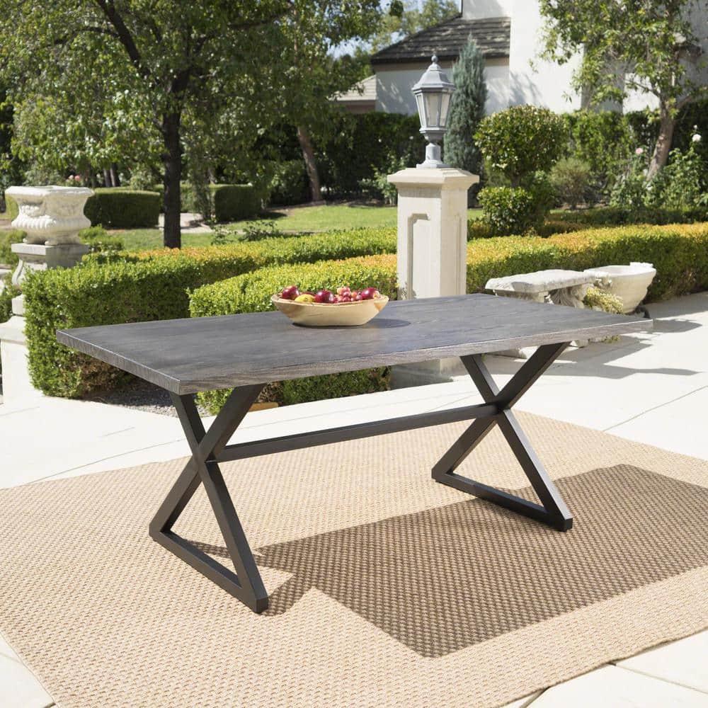 Noble House Rolando 70.5" Aluminum Patio Dining Table in Gray and Black