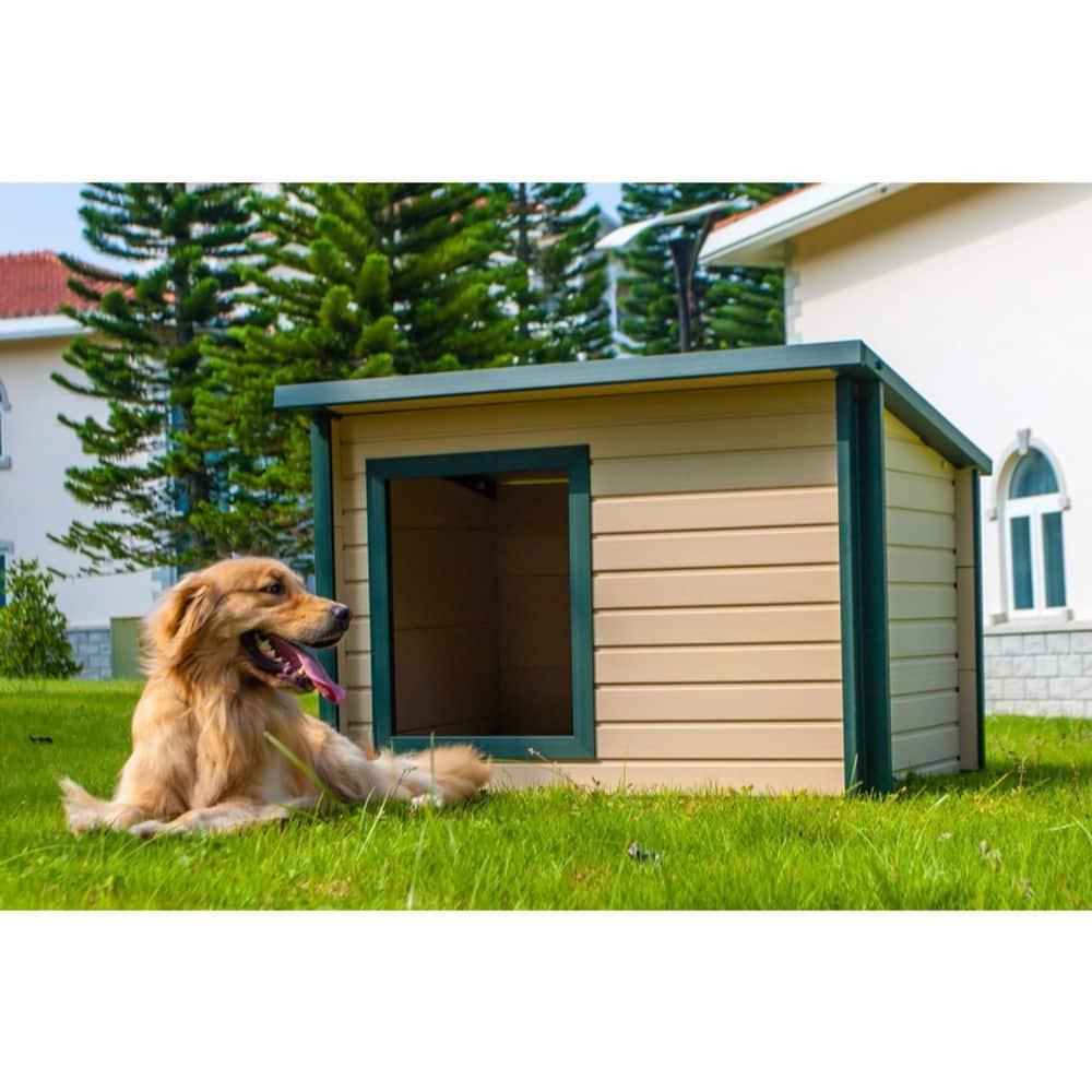 New Age Pet® ECOFLEX® Rustic Lodge Style Dog House - Extra Large, Weatherproof, Easy to Assemble, Elevated Floor for Ventilation, Non-Toxic, Durable Wood Plastic Composite