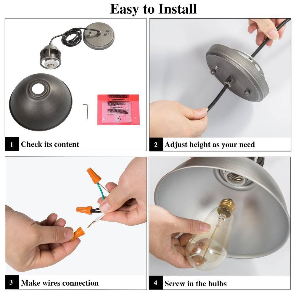 9" Industrial Mini Pendant Light, Brushed Gray Dome Metal Fixture for Kitchen Island or Dining