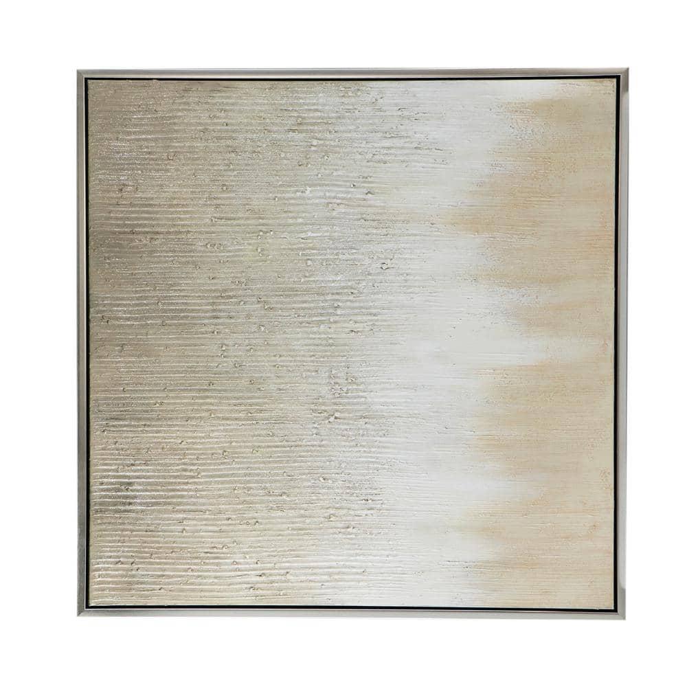 40"x40" Golden Sunshine Hand Painted Framed Wall Art Silver/Champagne - A&B Home: Contemporary Art Deco, Plastic Frame, D Ring Mount