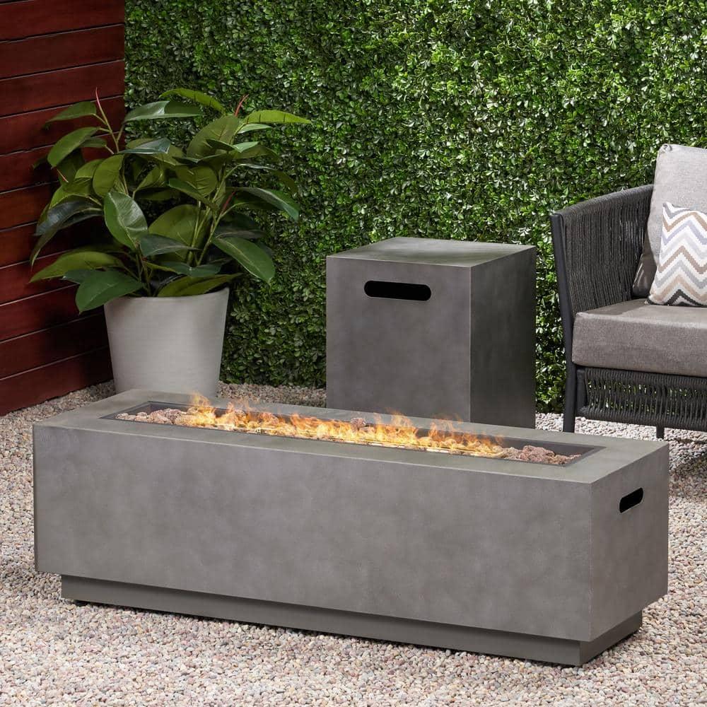 Noble House Wellington Rectangular Fire Pit with Tank Holder in Concrete